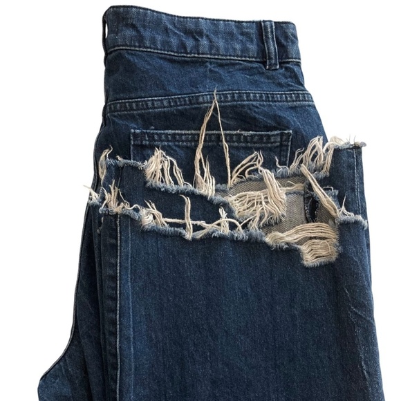 DL1961 Hepburn High Rise Wide Leg Industry Distressed Jeans Blue Dark Wash - Picture 6 of 8